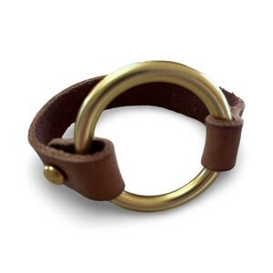 Brown Leather Bracelet with Brass Ring Equestrian Jewelry